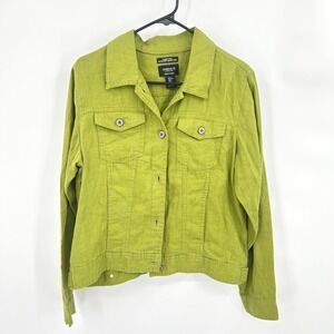 Linen Cropped Jacket Womens L Green Minimalist Capsule Quiet Luxury Layering